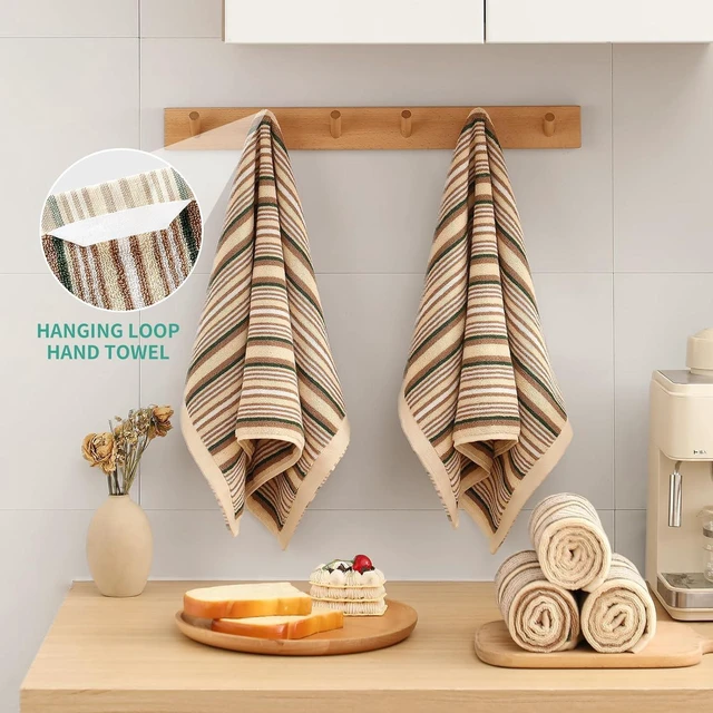 Alt view image 4 of 7 - KitchenKey Premium Cotton Kitchen Dish Towels for Drying Dishes,Large Long Kitchen Hand Towels, Thick Highly Absorbent Dish Clothes Tea Towel Sets with Hanging Loop, 16" X 26", 4 Pcs