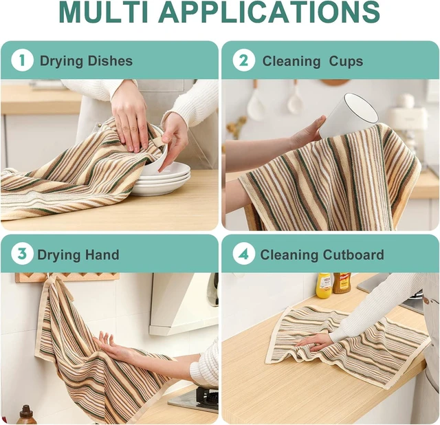 Alt view image 5 of 7 - KitchenKey Premium Cotton Kitchen Dish Towels for Drying Dishes,Large Long Kitchen Hand Towels, Thick Highly Absorbent Dish Clothes Tea Towel Sets with Hanging Loop, 16" X 26", 4 Pcs