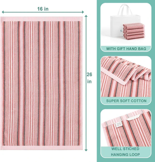 Alt view image 3 of 7 - KitchenKey Premium Cotton Kitchen Dish Towels for Drying Dishes,Large Long Kitchen Hand Towels, Thick Highly Absorbent Dish Clothes Tea Towel Sets with Hanging Loop, 16" X 26", 4 Pcs, Pink