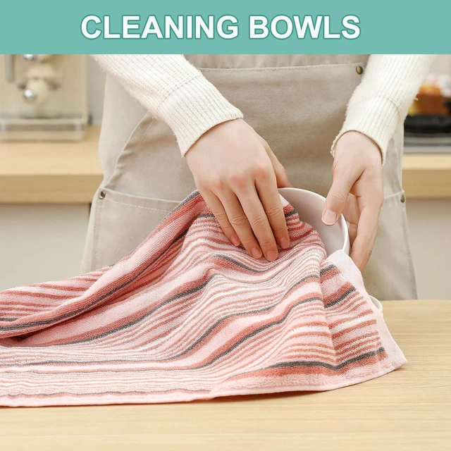 Alt view image 4 of 7 - KitchenKey Premium Cotton Kitchen Dish Towels for Drying Dishes,Large Long Kitchen Hand Towels, Thick Highly Absorbent Dish Clothes Tea Towel Sets with Hanging Loop, 16" X 26", 4 Pcs, Pink