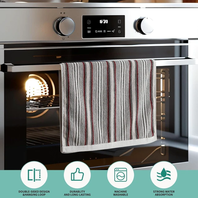 Alt view image 6 of 7 - KitchenKey Premium Cotton Kitchen Dish Towels for Drying Dishes,Large Long Kitchen Hand Towels, Thick Highly Absorbent Dish Clothes Tea Towel Sets with Hanging Loop, 16" X 26",4 Pcs,Gray and Wine Red