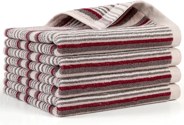 Main image of KitchenKey Premium Cotton Kitchen Dish Towels for Drying Dishes,Large Long Kitchen Hand Towels, Thick Highly Absorbent Dish Clothes Tea Towel Sets with Hanging Loop, 16" X 26",4 Pcs,Gray and Wine Red