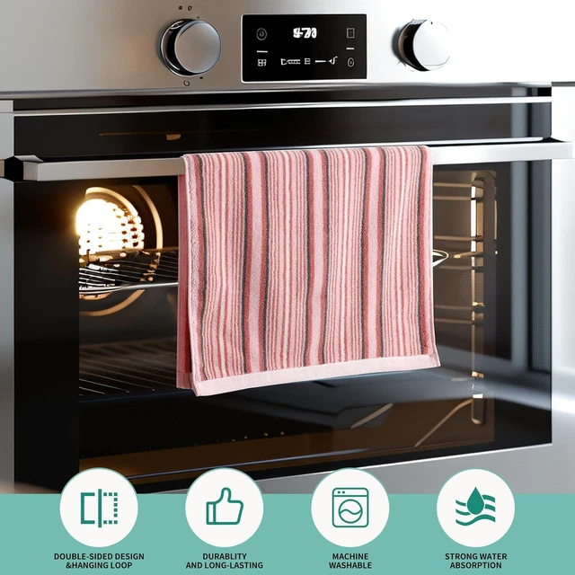 Alt view image 6 of 7 - KitchenKey Premium Cotton Kitchen Dish Towels for Drying Dishes,Large Long Kitchen Hand Towels, Thick Highly Absorbent Dish Clothes Tea Towel Sets with Hanging Loop, 16" X 26", 4 Pcs, Pink