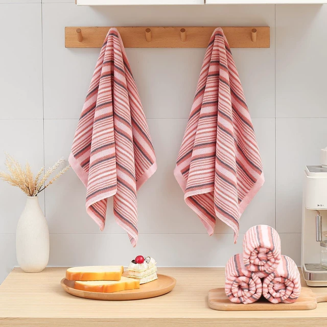 Alt view image 7 of 7 - KitchenKey Premium Cotton Kitchen Dish Towels for Drying Dishes,Large Long Kitchen Hand Towels, Thick Highly Absorbent Dish Clothes Tea Towel Sets with Hanging Loop, 16" X 26", 4 Pcs, Pink