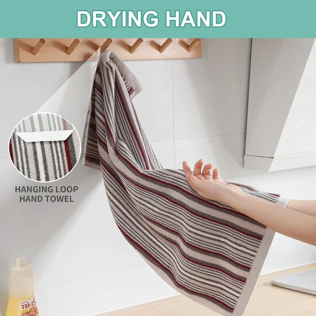 Alt view image 2 of 7 - KitchenKey Premium Cotton Kitchen Dish Towels for Drying Dishes,Large Long Kitchen Hand Towels, Thick Highly Absorbent Dish Clothes Tea Towel Sets with Hanging Loop, 16" X 26",4 Pcs,Gray and Wine Red