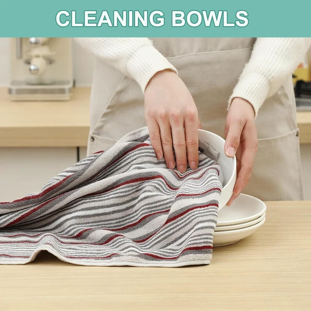 Alt view image 4 of 7 - KitchenKey Premium Cotton Kitchen Dish Towels for Drying Dishes,Large Long Kitchen Hand Towels, Thick Highly Absorbent Dish Clothes Tea Towel Sets with Hanging Loop, 16" X 26",4 Pcs,Gray and Wine Red