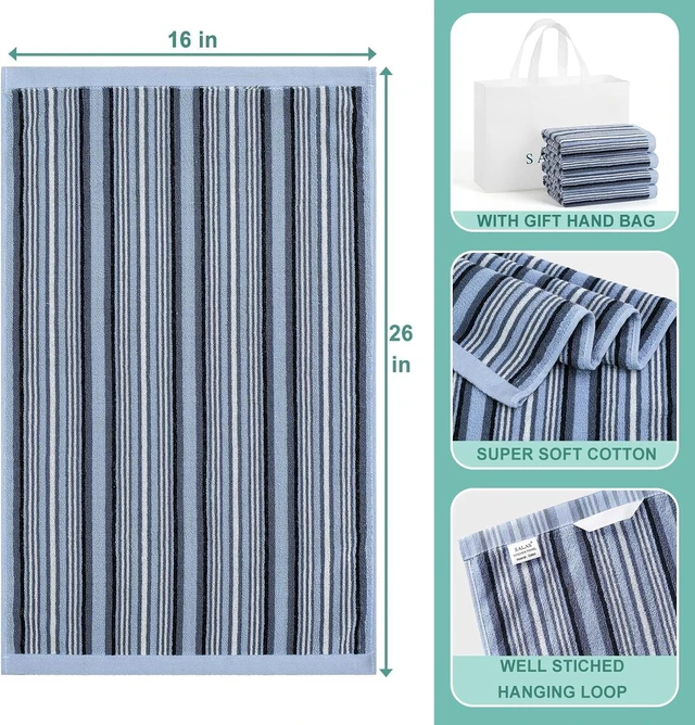 Alt view image 2 of 7 - KitchenKey Premium Cotton Kitchen Dish Towels for Drying Dishes,Large Long Kitchen Hand Towels, Thick Highly Absorbent Dish Clothes Tea Towel Sets with Hanging Loop, 16" X 26", 4 Pcs, Blue