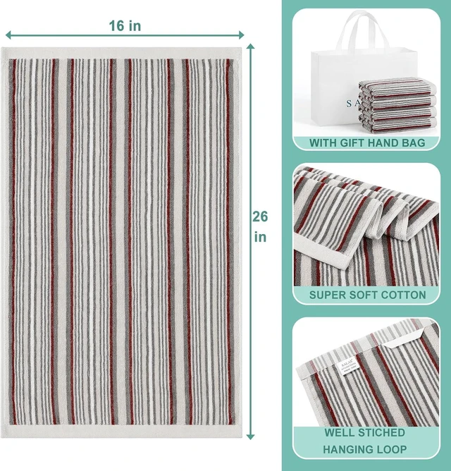 Alt view image 3 of 7 - KitchenKey Premium Cotton Kitchen Dish Towels for Drying Dishes,Large Long Kitchen Hand Towels, Thick Highly Absorbent Dish Clothes Tea Towel Sets with Hanging Loop, 16" X 26",4 Pcs,Gray and Wine Red