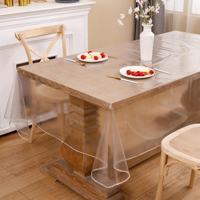 Alt view image 4 of 5 - Transparent Plastic Tablecloth 54x54 Inch Vinyl Table Cover Waterproof Scratch Resistant for Kitchen Dining Outdoor Picnic, Clear