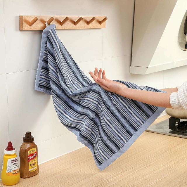 Alt view image 6 of 7 - KitchenKey Premium Cotton Kitchen Dish Towels for Drying Dishes,Large Long Kitchen Hand Towels, Thick Highly Absorbent Dish Clothes Tea Towel Sets with Hanging Loop, 16" X 26", 4 Pcs, Blue
