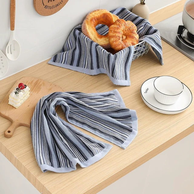 Alt view image 7 of 7 - KitchenKey Premium Cotton Kitchen Dish Towels for Drying Dishes,Large Long Kitchen Hand Towels, Thick Highly Absorbent Dish Clothes Tea Towel Sets with Hanging Loop, 16" X 26", 4 Pcs, Blue