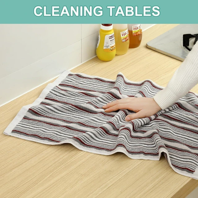 Alt view image 5 of 7 - KitchenKey Premium Cotton Kitchen Dish Towels for Drying Dishes,Large Long Kitchen Hand Towels, Thick Highly Absorbent Dish Clothes Tea Towel Sets with Hanging Loop, 16" X 26",4 Pcs,Gray and Wine Red