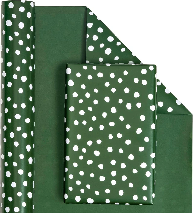 Alt view image 2 of 7 - CozyNestFinds Reversible Wrapping Paper - Mini Roll - 17 Inch X 33 Feet - Dark Green and Delicate Polka Dots Design for Birthday, Holiday, Wedding, Baby Shower