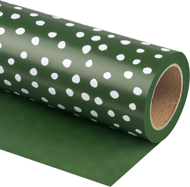Main image of CozyNestFinds Reversible Wrapping Paper - Mini Roll - 17 Inch X 33 Feet - Dark Green and Delicate Polka Dots Design for Birthday, Holiday, Wedding, Baby Shower