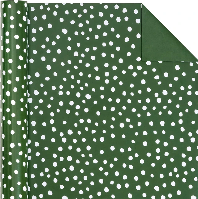 Alt view image 3 of 7 - CozyNestFinds Reversible Wrapping Paper - Mini Roll - 17 Inch X 33 Feet - Dark Green and Delicate Polka Dots Design for Birthday, Holiday, Wedding, Baby Shower