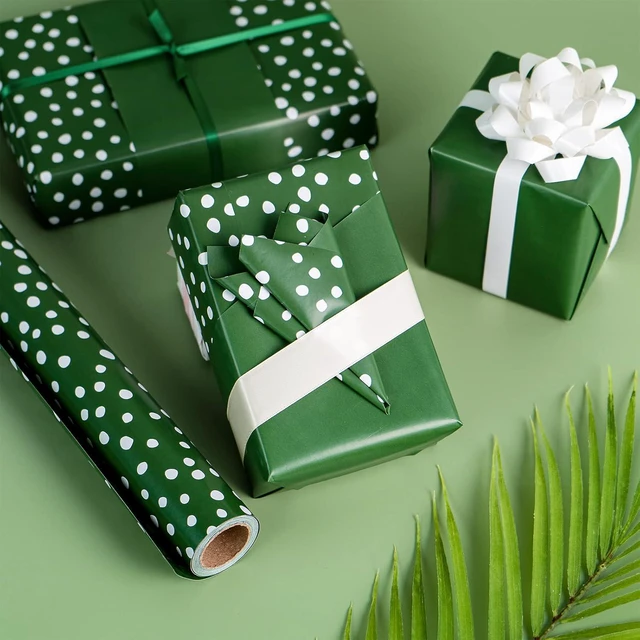 Alt view image 4 of 7 - CozyNestFinds Reversible Wrapping Paper - Mini Roll - 17 Inch X 33 Feet - Dark Green and Delicate Polka Dots Design for Birthday, Holiday, Wedding, Baby Shower