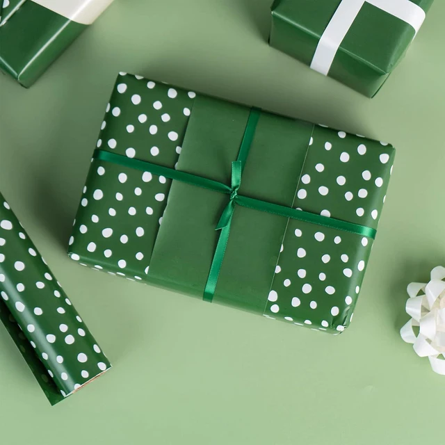 Alt view image 5 of 7 - CozyNestFinds Reversible Wrapping Paper - Mini Roll - 17 Inch X 33 Feet - Dark Green and Delicate Polka Dots Design for Birthday, Holiday, Wedding, Baby Shower