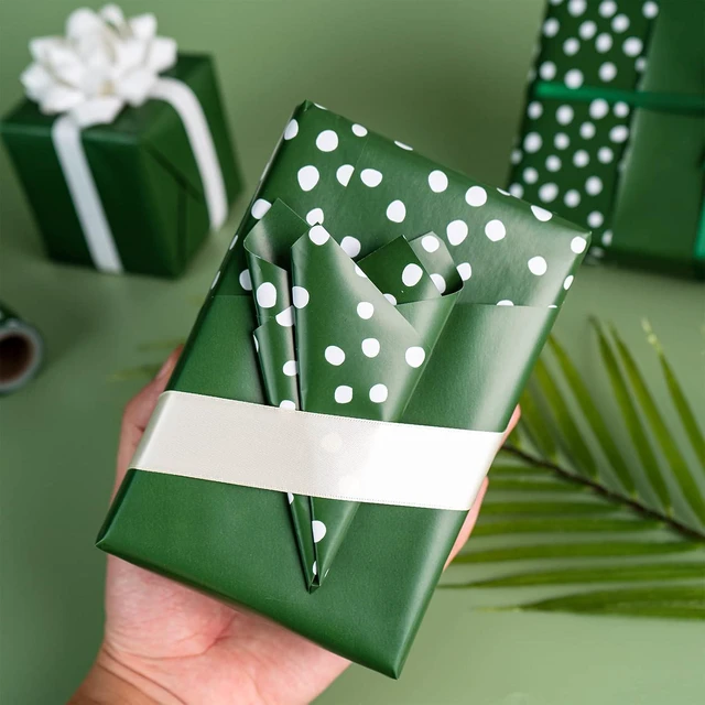 Alt view image 6 of 7 - CozyNestFinds Reversible Wrapping Paper - Mini Roll - 17 Inch X 33 Feet - Dark Green and Delicate Polka Dots Design for Birthday, Holiday, Wedding, Baby Shower
