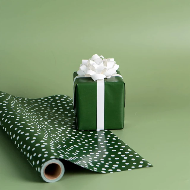 Alt view image 7 of 7 - CozyNestFinds Reversible Wrapping Paper - Mini Roll - 17 Inch X 33 Feet - Dark Green and Delicate Polka Dots Design for Birthday, Holiday, Wedding, Baby Shower