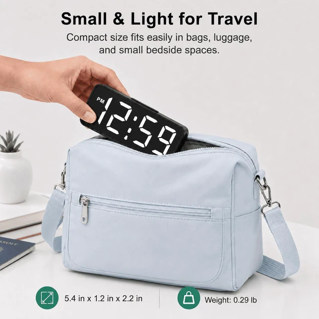 Alt view image 2 of 7 - C Small Mini Digital Alarm Clock Battery Operated for Bedroom Travel, 1.65" Numbers Large Display Cordless Clock for Beside Seniors Elderly, Auto Manual Dimmers, 5 Levels Volume