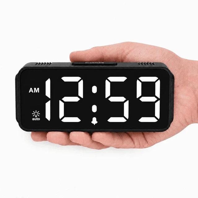 Main image of C Small Mini Digital Alarm Clock Battery Operated for Bedroom Travel, 1.65" Numbers Large Display Cordless Clock for Beside Seniors Elderly, Auto Manual Dimmers, 5 Levels Volume