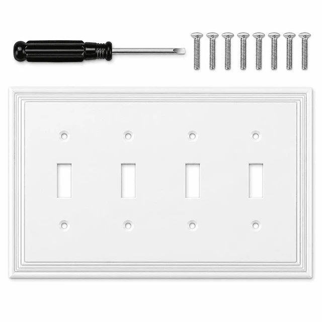 Main image of C White Decorative Quad Toggle Light Switch Covers Wall Plate, Natural Material Switch Plate Covers - Modern Style (4 Gang Toggle 1 Pack)