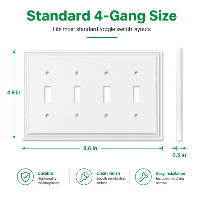 Alt view image 4 of 7 - C White Decorative Quad Toggle Light Switch Covers Wall Plate, Natural Material Switch Plate Covers - Modern Style (4 Gang Toggle 1 Pack)