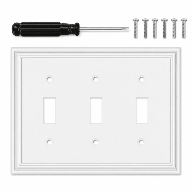 Main image of C White Decorative Triple Toggle Light Switch Covers Wall Plate, Natural Material Switch Plate Covers - Modern Style (3 Gang Toggle 1 Pack)
