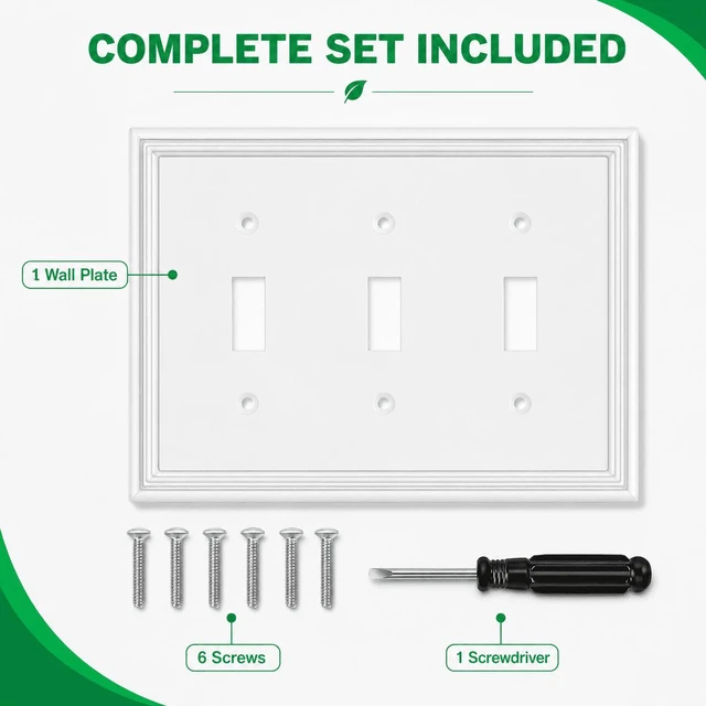 Alt view image 2 of 7 - C White Decorative Triple Toggle Light Switch Covers Wall Plate, Natural Material Switch Plate Covers - Modern Style (3 Gang Toggle 1 Pack)