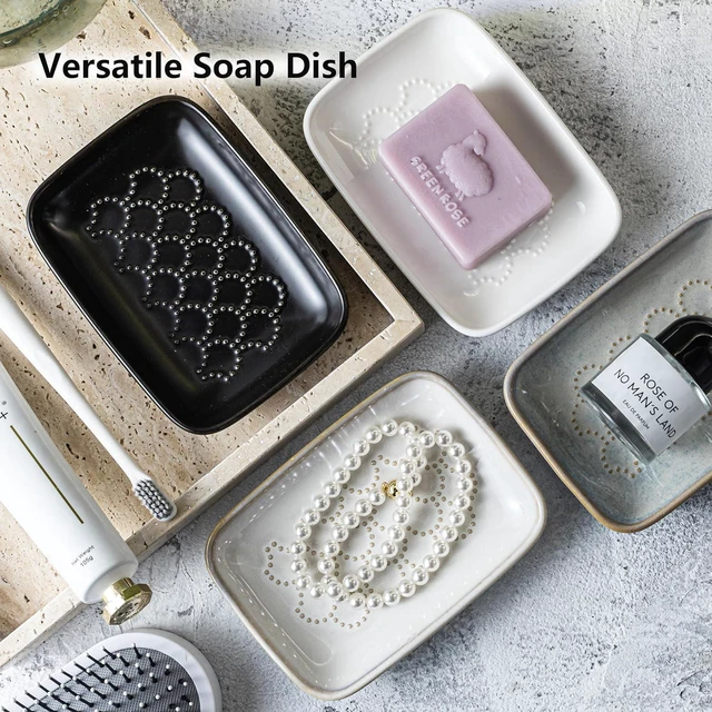 Alt view image 7 of 7 - CozyNestFinds Soap Dish for Shower, Ceramic Soap Dishes for Bar Soap Sponge, Shower Soap Holder Saver Tray for Bathroom Kitchen Sink, Easy to Clean, White