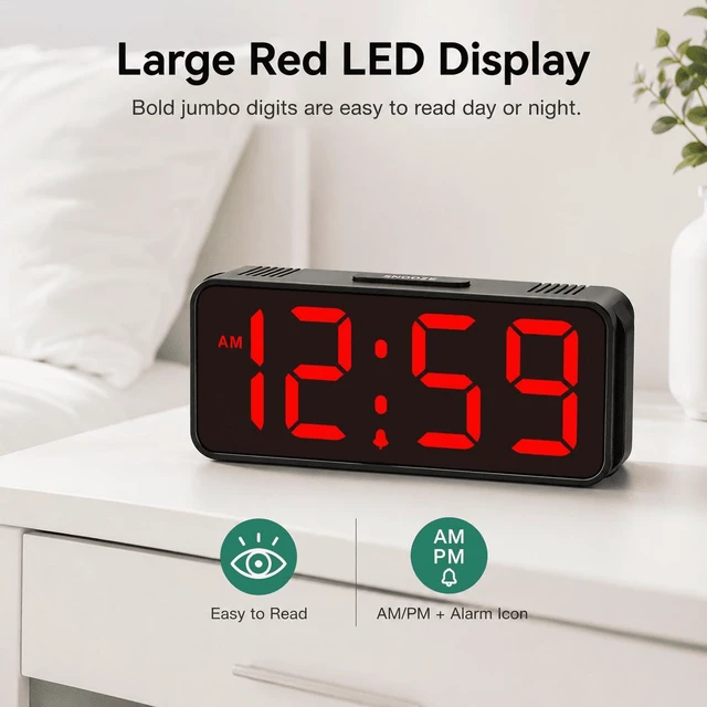 Alt view image 6 of 7 - C Small Mini Digital Alarm Clock Battery Operated for Bedroom Travel, 1.65" Numbers Large Display Cordless Clock for Beside Seniors Elderly, Auto Manual Dimmers, 5 Levels Volume
