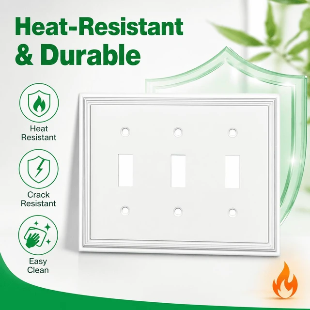 Alt view image 4 of 7 - C White Decorative Triple Toggle Light Switch Covers Wall Plate, Natural Material Switch Plate Covers - Modern Style (3 Gang Toggle 1 Pack)