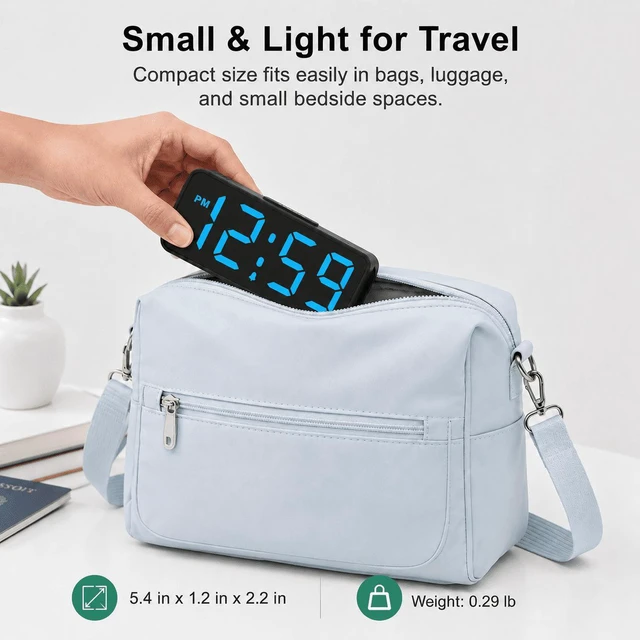 Alt view image 2 of 7 - C Small Mini Digital Alarm Clock Battery Operated for Bedroom Travel, 1.65" Numbers Large Display Cordless Clock for Beside Seniors Elderly, Auto Manual Dimmers, 5 Levels Volume