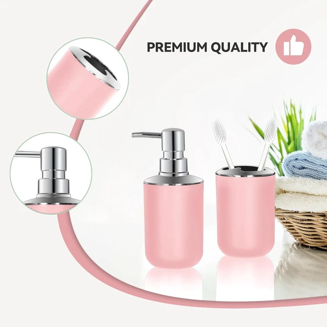 Alt view image 3 of 7 - CozyNF Bathroom Accessories Set 2 PCS, Pink Bathroom Accessories Plastic Soap Dispenser and Toothbrush Holder Set Boho Bathroom Decor Bathroom Set Pink