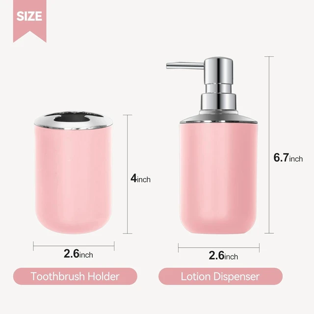 Alt view image 6 of 7 - CozyNF Bathroom Accessories Set 2 PCS, Pink Bathroom Accessories Plastic Soap Dispenser and Toothbrush Holder Set Boho Bathroom Decor Bathroom Set Pink