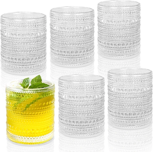 Main image of KitchenKey Cocktail Glasses 10 oz Hobnail Drinking Glasses Set of 6, Vintage Glassware, Textured Glass Cups Bubble Glasses Water Glasses Old Fashion Jupiter Glasses Set, clear