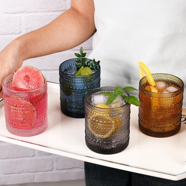 Alt view image 6 of 7 - KitchenKey Cocktail Glasses 10 oz Hobnail Drinking Glasses Set of 6, Vintage Glassware, Textured Glass Cups Bubble Glasses Water Glasses Old Fashion Jupiter Glasses Set, clear