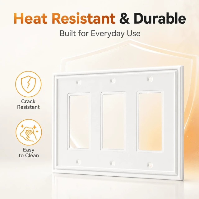 Alt view image 4 of 7 - C White Decorative Triple Decorator Switch Covers Wall Plate, Natural Material Rocker Switch Plates for Receptacle, GFCI Outlet, Dimmer Switch - Modern Style (3 Gang Decorator 1 Pack)