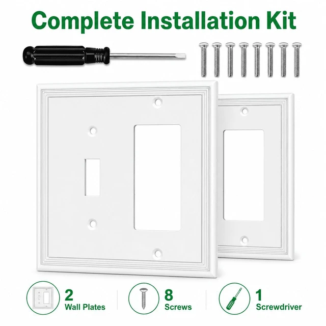 Alt view image 2 of 7 - C White Decorative Combination Light Switch Covers Wall Plate, Natural Material Rocker Switch Plate Outlet Covers - Modern Style (2 Gang Toggle/Decorator 2 Pack)