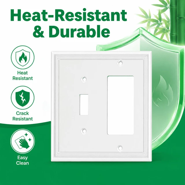 Alt view image 6 of 7 - C White Decorative Combination Light Switch Covers Wall Plate, Natural Material Rocker Switch Plate Outlet Covers - Modern Style (2 Gang Toggle/Decorator 2 Pack)