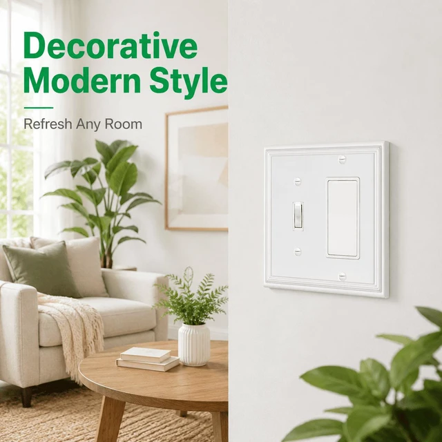 Alt view image 7 of 7 - C White Decorative Combination Light Switch Covers Wall Plate, Natural Material Rocker Switch Plate Outlet Covers - Modern Style (2 Gang Toggle/Decorator 2 Pack)