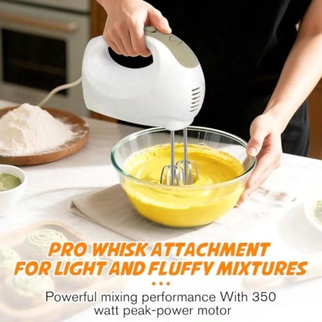 Alt view image 2 of 6 - KitchenKey Handmixer - 5 Speed Portable Kitchen Mixer Electric Handheld with 5 Stainless Steel Accessories Whisk, Food Beater, Ivory