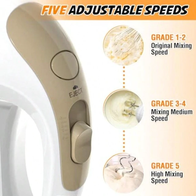 Alt view image 3 of 6 - KitchenKey Handmixer - 5 Speed Portable Kitchen Mixer Electric Handheld with 5 Stainless Steel Accessories Whisk, Food Beater, Ivory