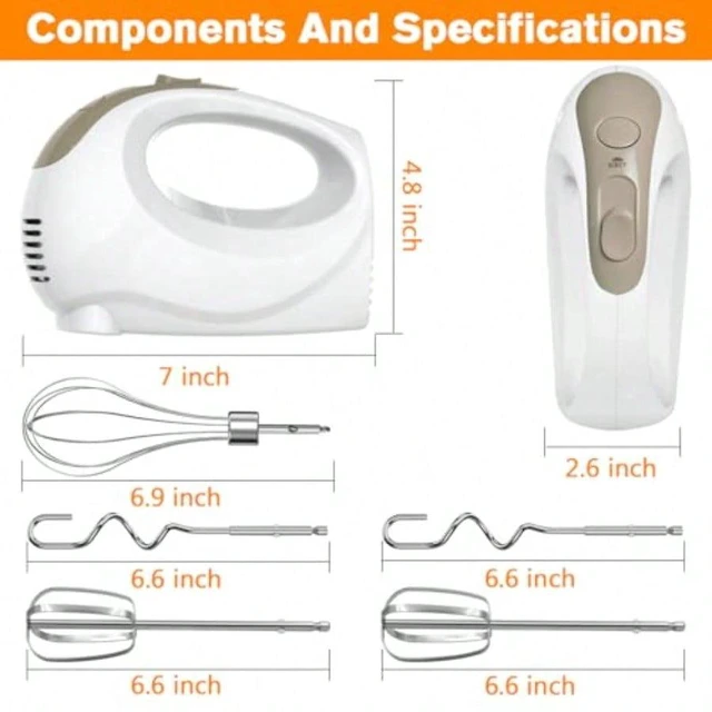 Alt view image 4 of 6 - KitchenKey Handmixer - 5 Speed Portable Kitchen Mixer Electric Handheld with 5 Stainless Steel Accessories Whisk, Food Beater, Ivory
