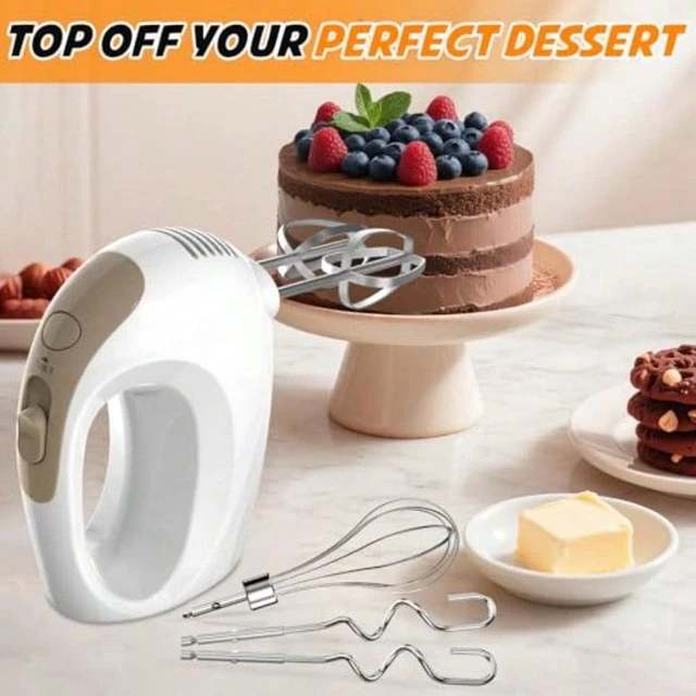 Alt view image 6 of 6 - KitchenKey Handmixer - 5 Speed Portable Kitchen Mixer Electric Handheld with 5 Stainless Steel Accessories Whisk, Food Beater, Ivory