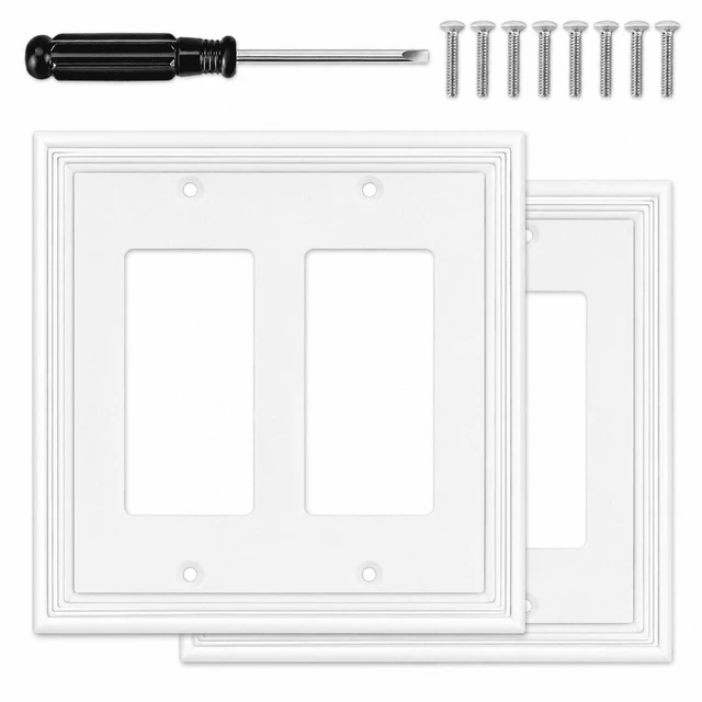 Main image of C White Decorative Double Decorator Switch Covers Wall Plate, Natural Material Rocker Switch Plates for Receptacle, GFCI Outlet, Dimmer Switch - Modern Style (2 Gang Decorator 2 Pack)