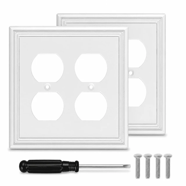 Main image of C White Decorative Double Outlet Covers Wall Plate, Natural Material Light Switch Plate Outlet Covers - Modern Style (2 Gang Duplex 2 Pack)