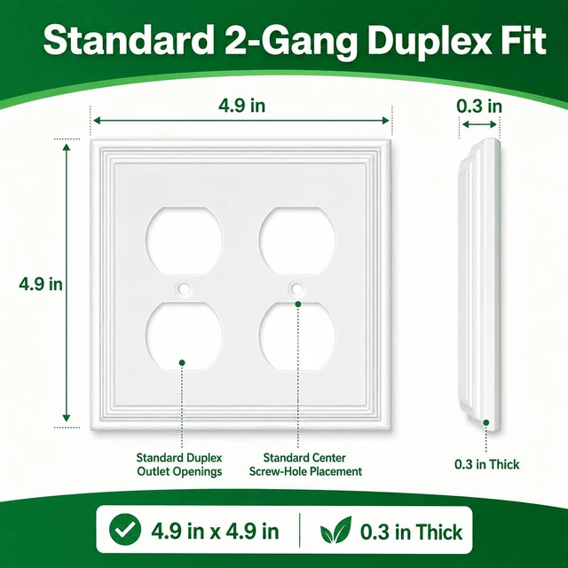 Alt view image 5 of 7 - C White Decorative Double Outlet Covers Wall Plate, Natural Material Light Switch Plate Outlet Covers - Modern Style (2 Gang Duplex 2 Pack)