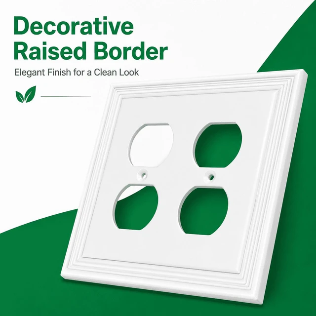 Alt view image 7 of 7 - C White Decorative Double Outlet Covers Wall Plate, Natural Material Light Switch Plate Outlet Covers - Modern Style (2 Gang Duplex 2 Pack)