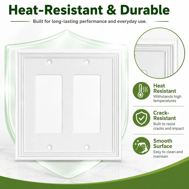 Alt view image 4 of 7 - C White Decorative Double Decorator Switch Covers Wall Plate, Natural Material Rocker Switch Plates for Receptacle, GFCI Outlet, Dimmer Switch - Modern Style (2 Gang Decorator 2 Pack)